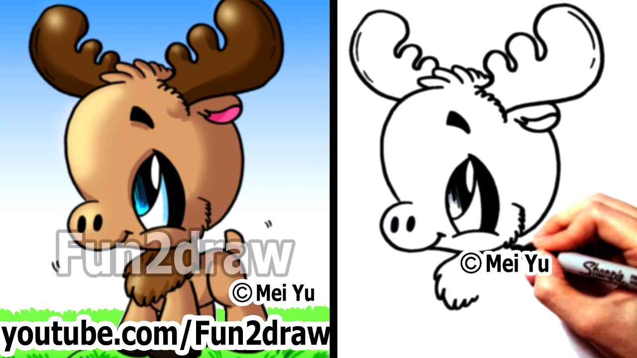 1280x720 Cute Animals - Moose Cartoon Drawing