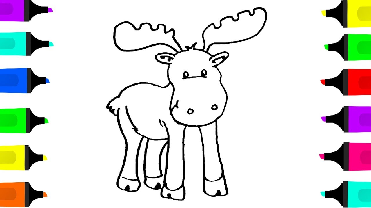 1280x720 moose deer drawing for kidscoloring book videos for kidslearn - Moose Drawing For Kids