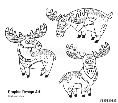500x435 Hand Drawn Moose Collection In Outline - Moose Drawing Outline