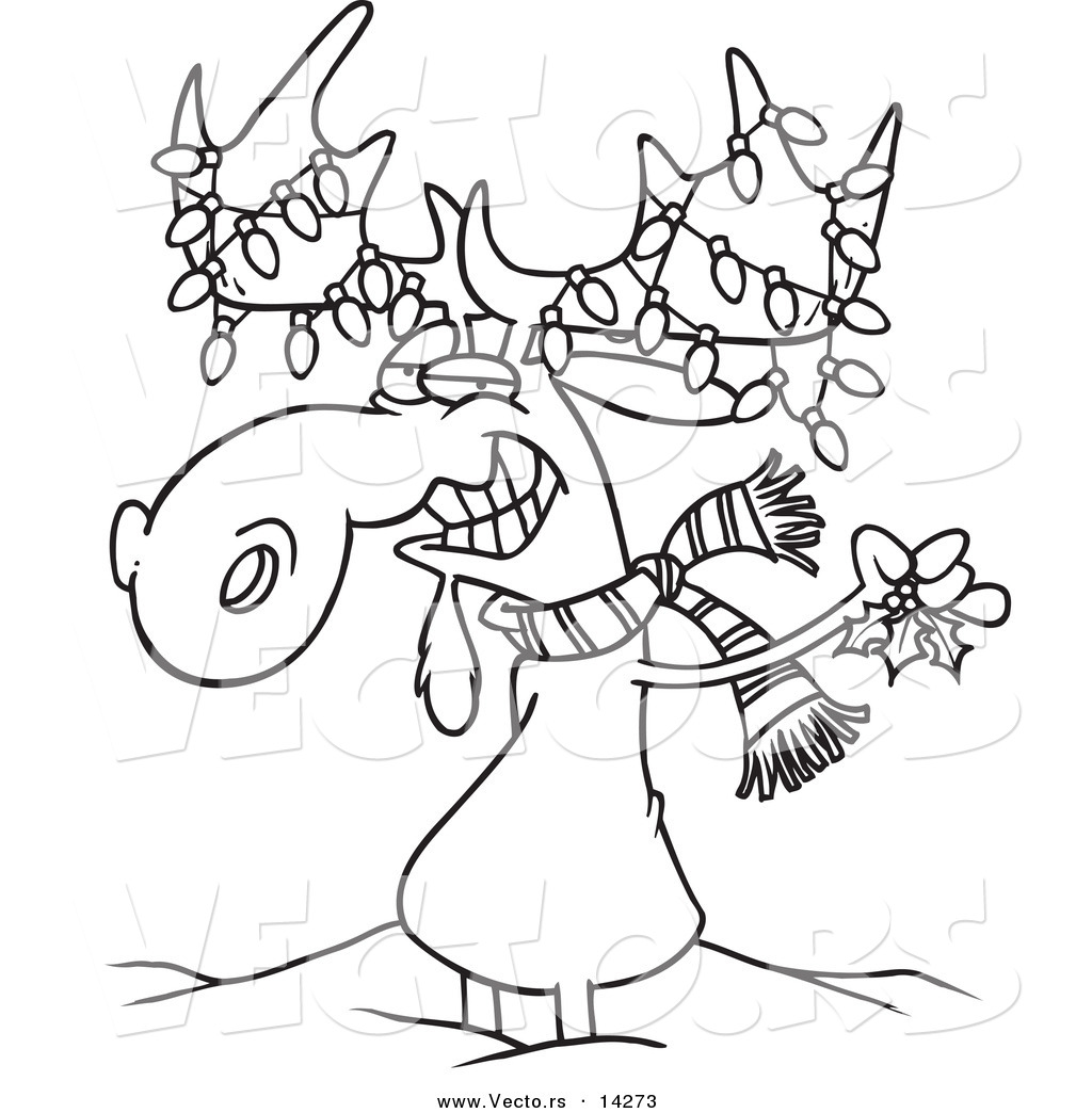 1024x1044 Vector Of A Cartoon Decorated Christmas Moose In The Snow - Moose Drawing Outline