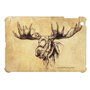 307x307 Moose Sepia Drawing On Leather Gifts On Zazzle Au - Moose Head Drawing