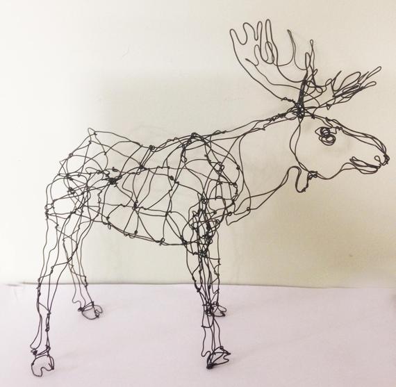 570x557 Small Moose Wire Drawing Sculpture Art Etsy - Moose Line Drawing