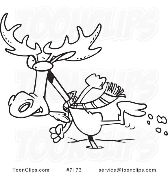 581x600 Cartoon Black And White Line Drawing Of A Moose Running - Moose Line Drawing