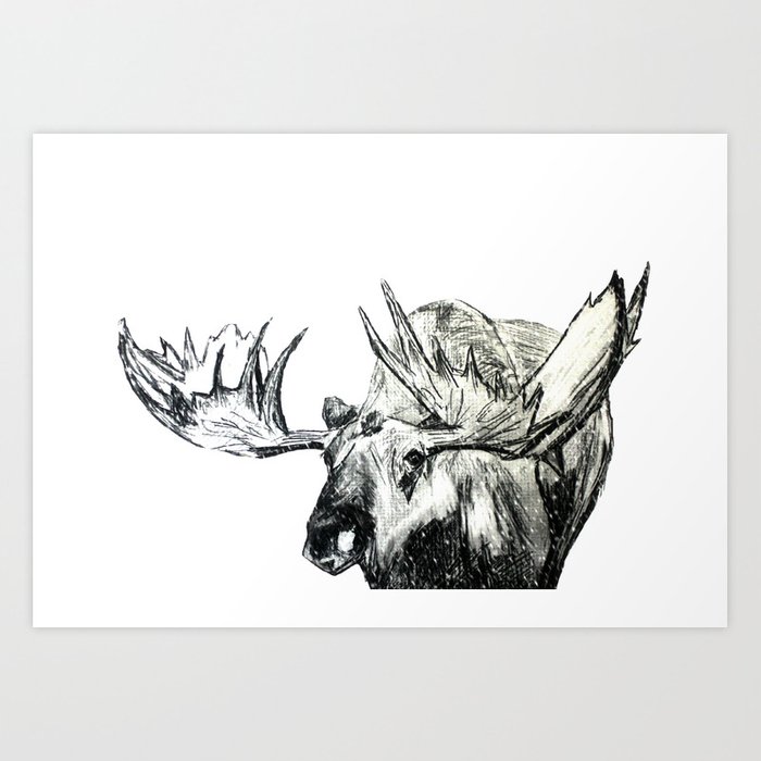 700x700 Moose Woodland Animal Snow Edit Pencil Sketch Art Print - Moose Pencil Drawings