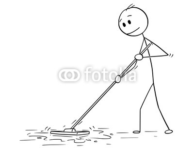 400x306 cartoon stick drawing conceptual illustration of man cleaning - Mop Drawing