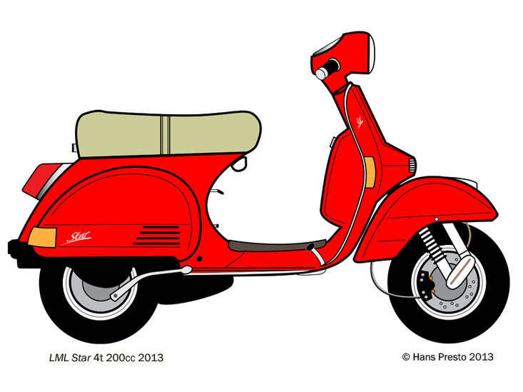 733x549 Lml Star Vespa Px Illustrator Drawing - Moped Drawing