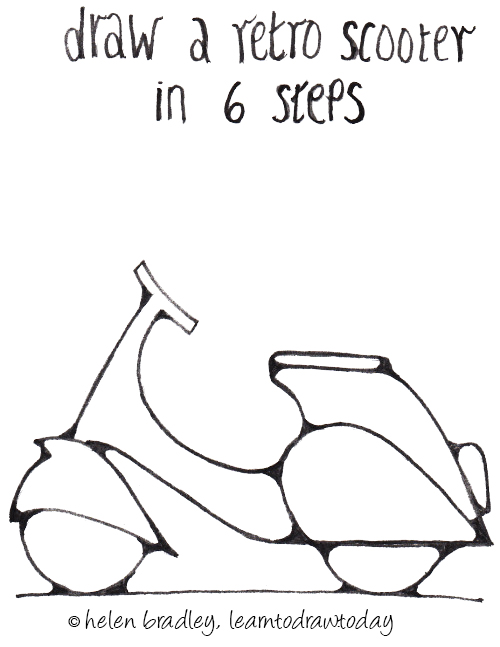 500x647 Draw A Retro Scooter In Steps Learn To Draw - Moped Drawing