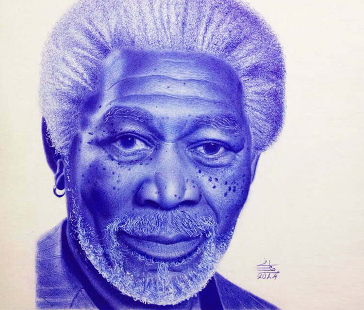 750x640 morgan freeman pen drawing - Morgan Freeman Drawing