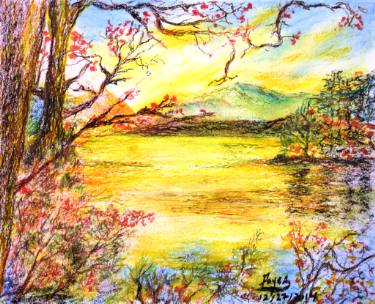 375x304 Beautiful Morning On The Lake Drawing - Morning Drawing