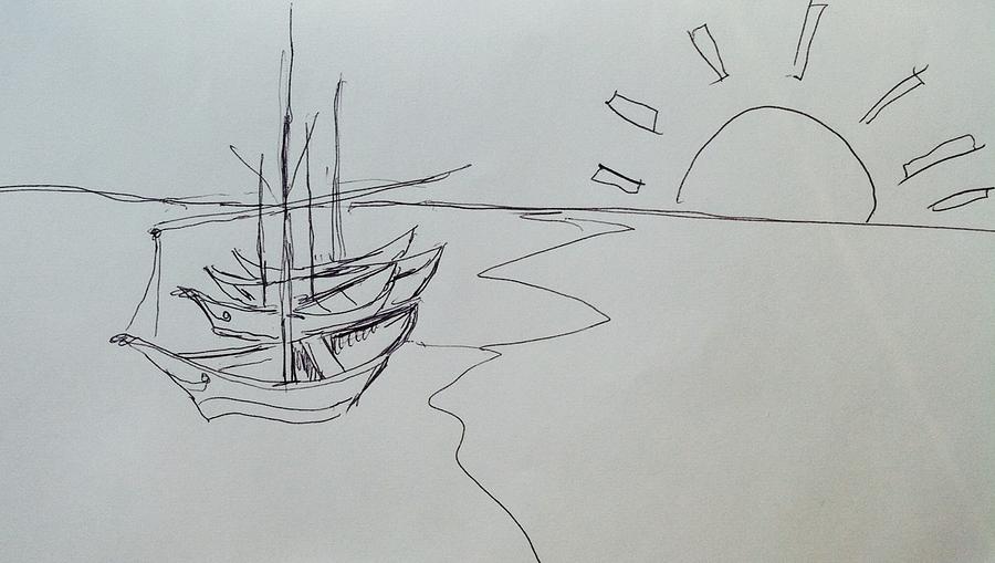 900x509 Early Morning At Beach Drawing - Morning Drawing