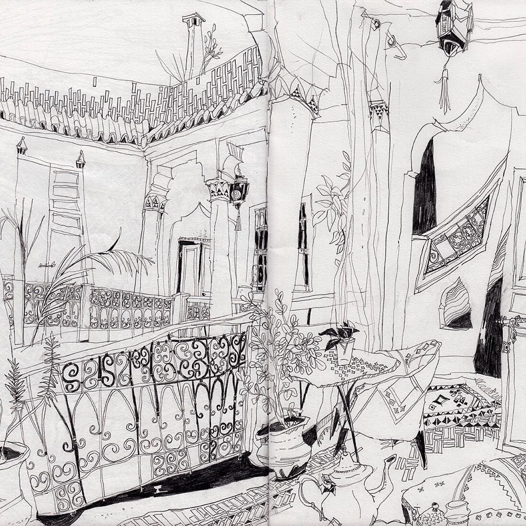 1080x1080 Drawing From My Time In Morocco The Court Of Our Riad, Where We - Morocco Drawing