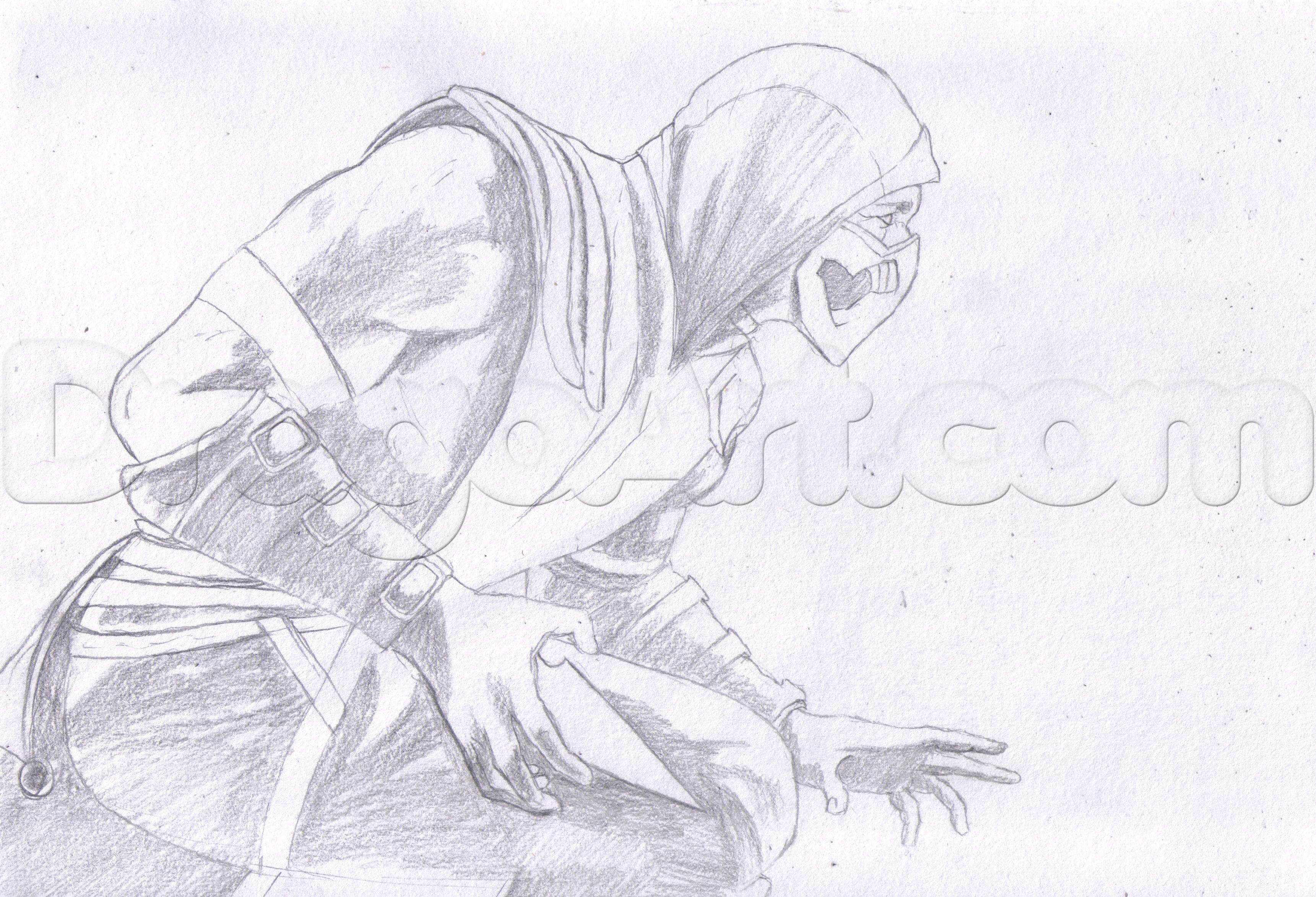 3442x2348 how to draw scorpion from mortal kombat x, step - Mortal Kombat Drawings