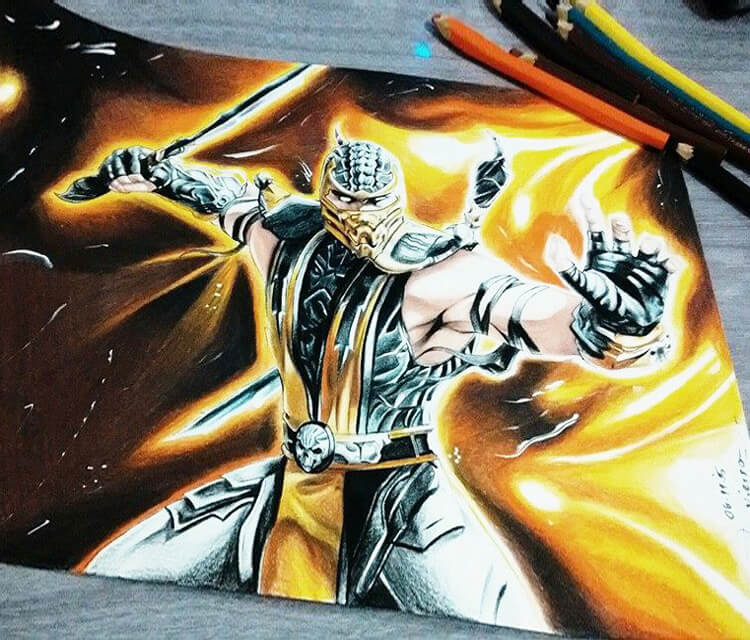 750x640 scorpion from mortal kombat color drawing - Mortal Kombat Drawings