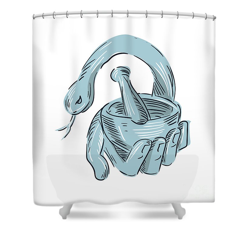 800x800 hand holding mortar and pestle snake drawing shower curtain - Mortar And Pestle Drawing
