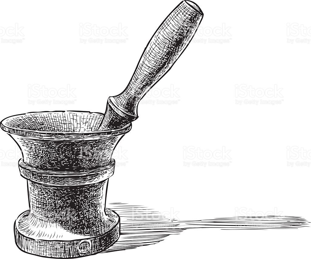 1024x854 Vector Drawing Of A Vintage Mortar With A Pestle La Catrina - Mortar And Pestle Drawing