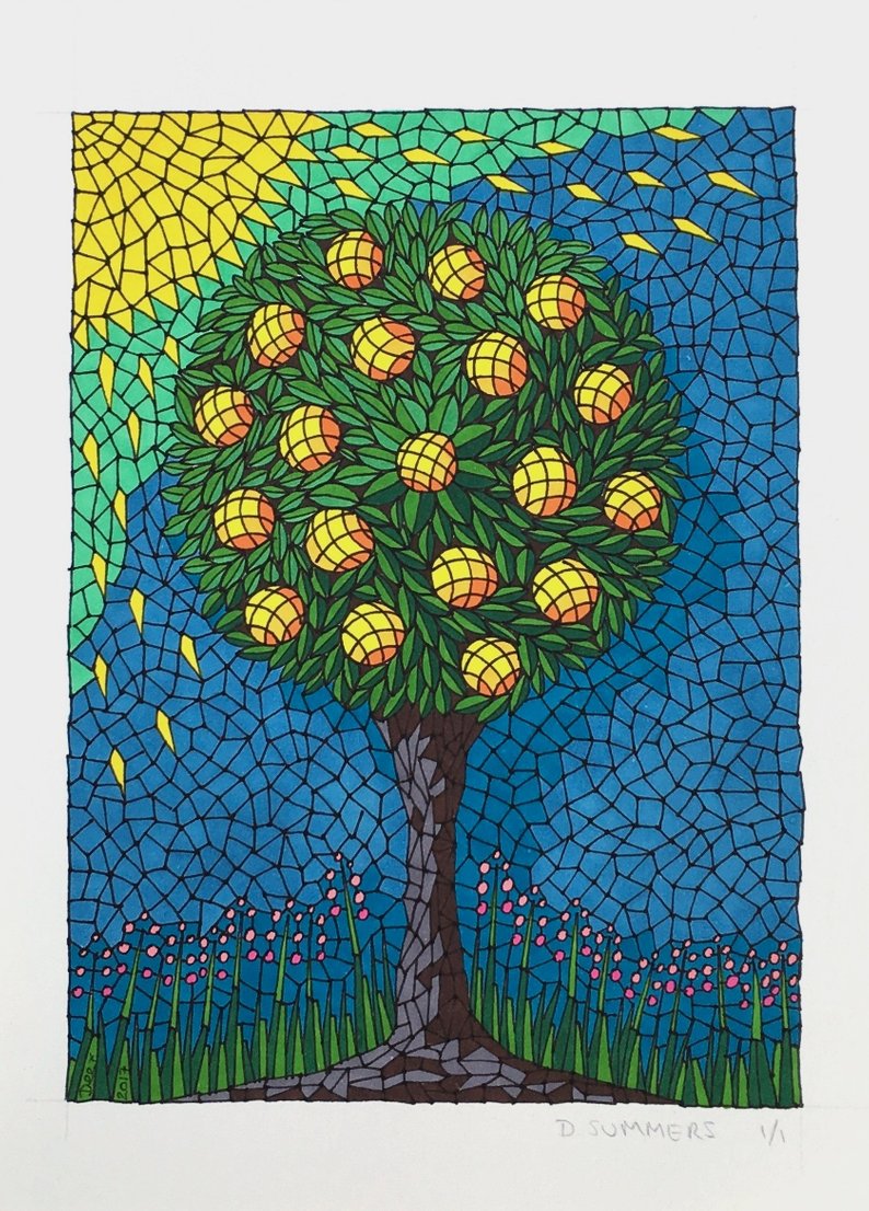 794x1106 mosaic art orange tree drawing orange tree mosaic original etsy - Mosaic Drawing