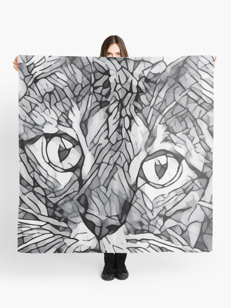 750x1000 cute mosaic bengal cat line art drawing scarf - Mosaic Drawing