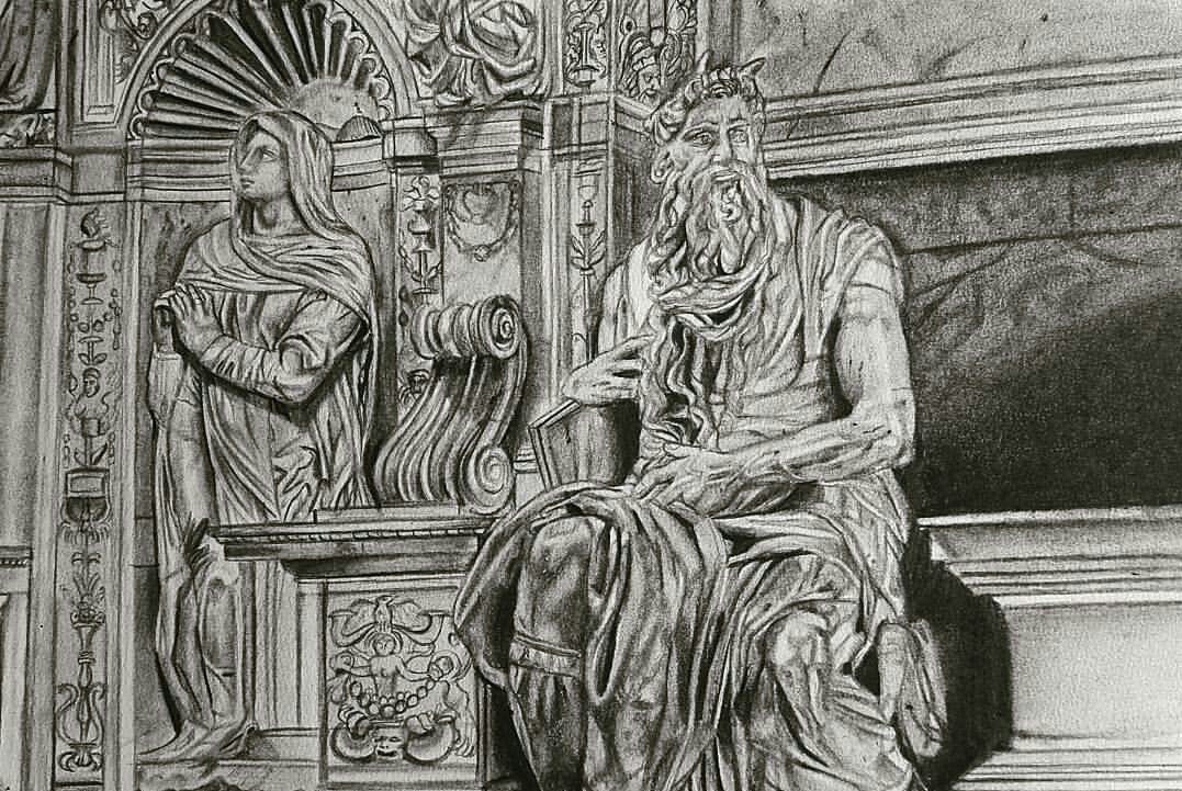1077x721 drawing of michelangelo's moses pics - Moses Drawing