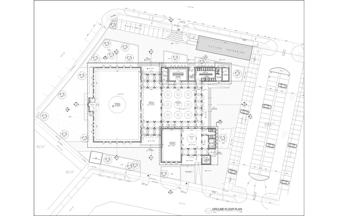 1400x896 architecture drawings - Mosque Design Drawing