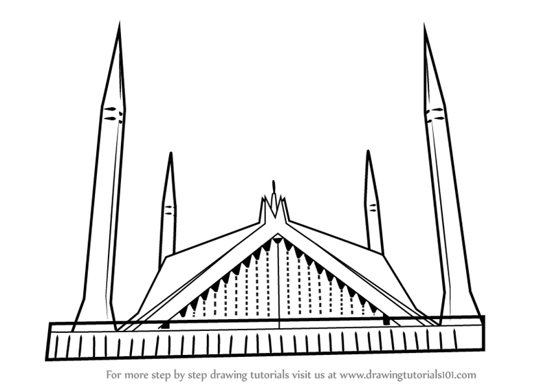 800x567 Learn How To Draw Shah Faisal Mosque - Mosque Drawing