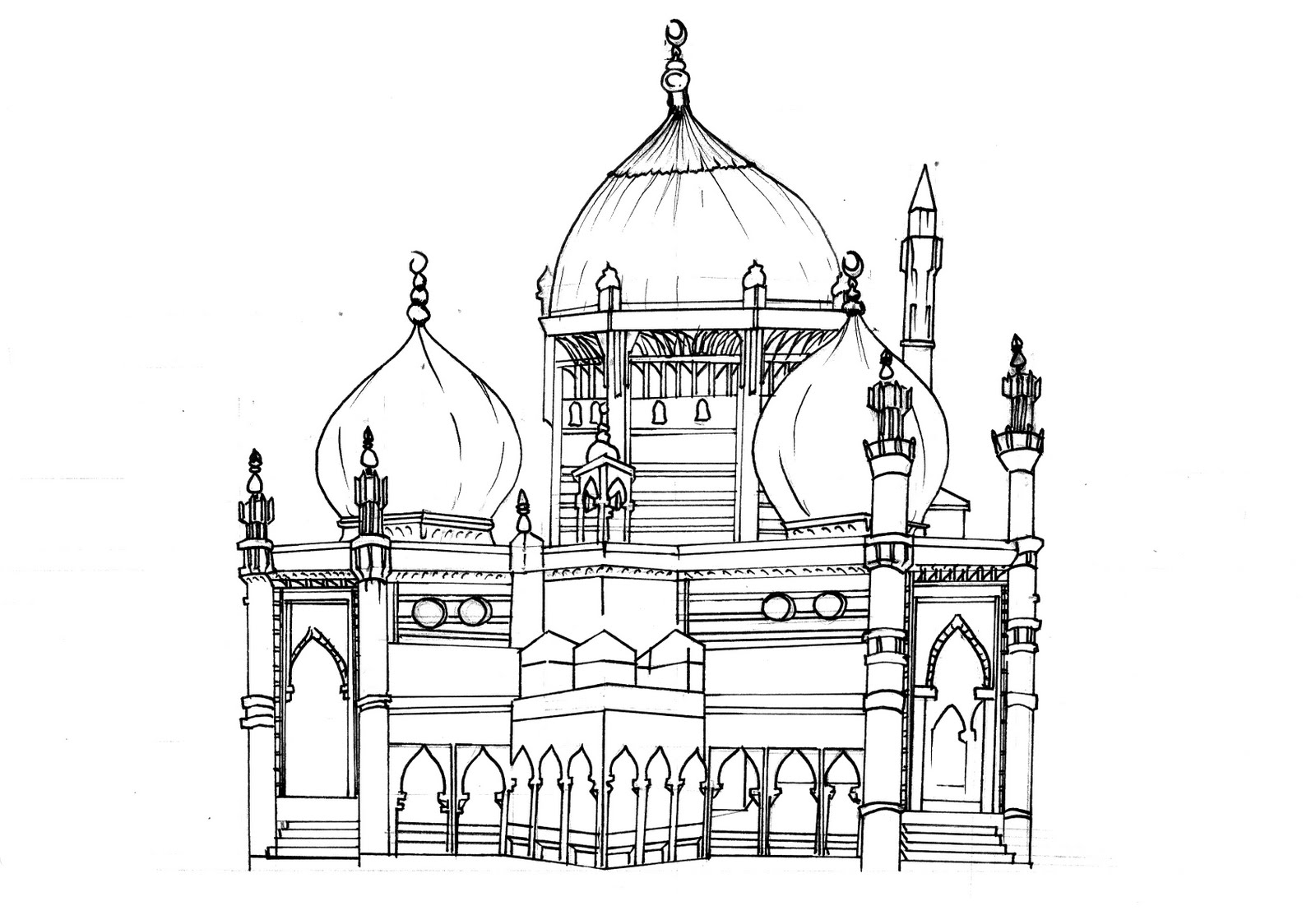 1600x1113 mosque drawing realistic drawing skill - Mosque Drawing