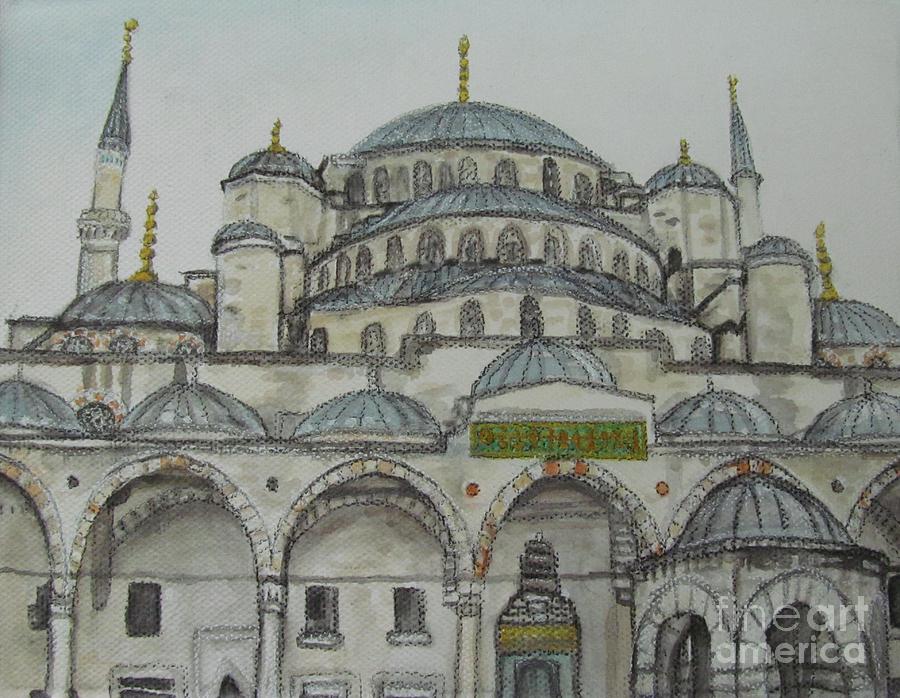 900x698 blue mosque istanbul turkey painting - Mosque Drawing