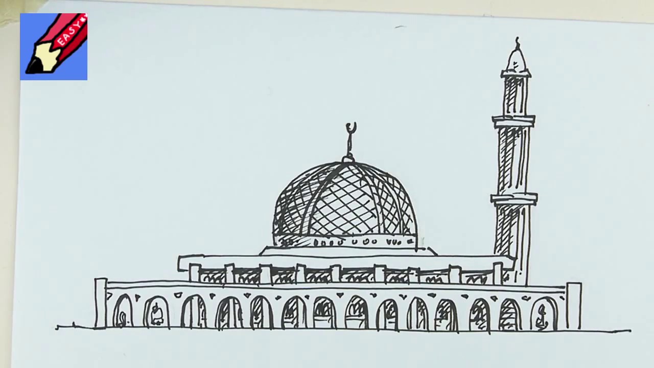 1280x720 How To Draw A Mosque Real Easy - Mosque Drawing