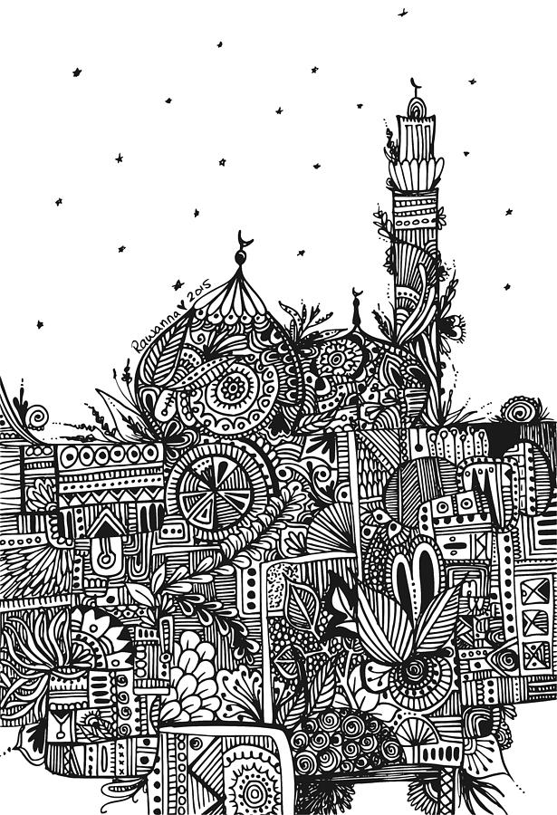 615x900 Botanical Mosque Drawing - Mosque Drawing