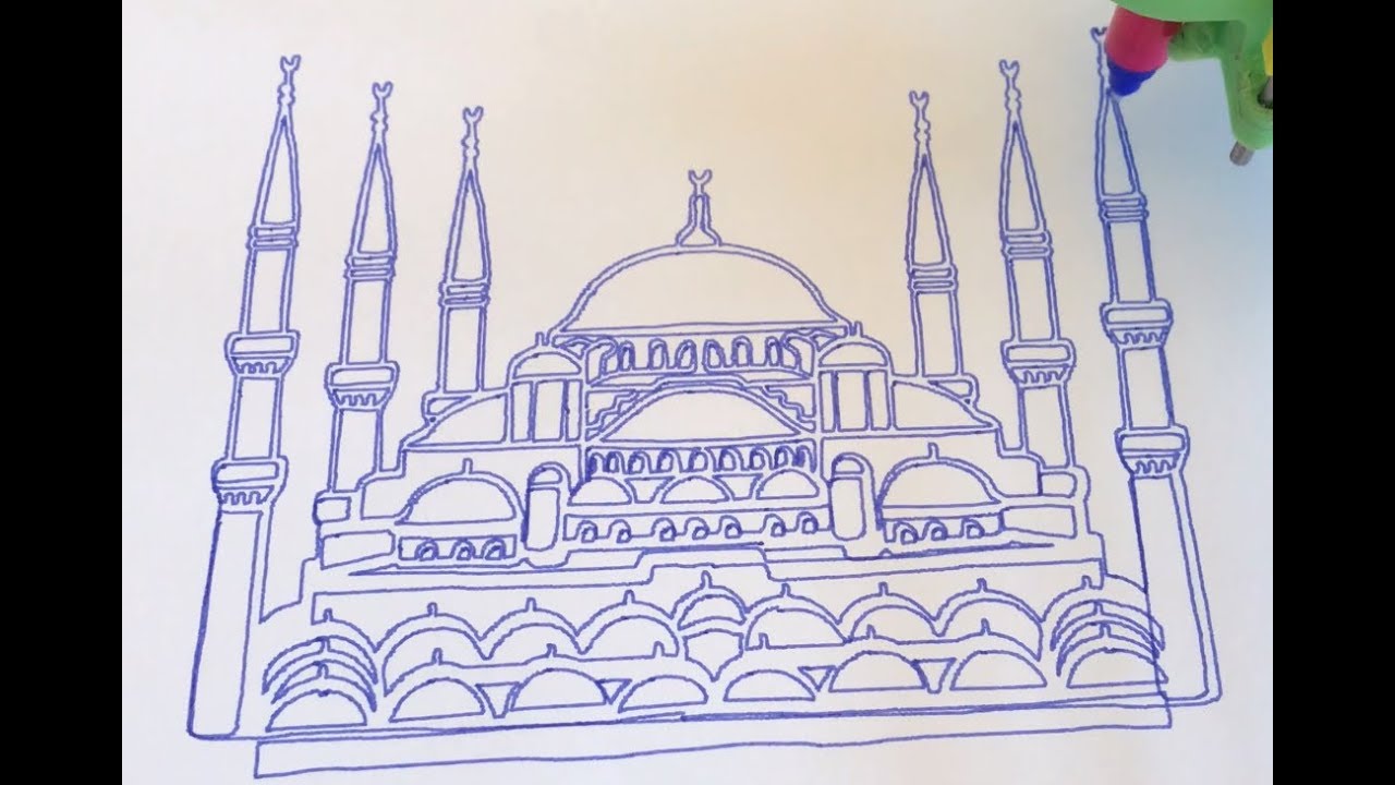 1280x720 Drawing Of The Blue Mosque - Mosque Drawing