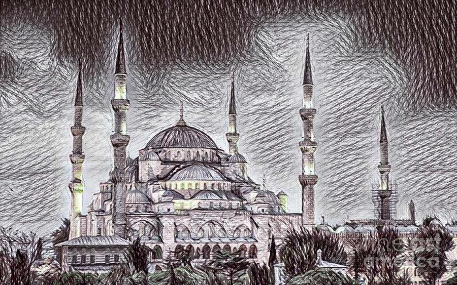 900x563 Famous Blue Mosque Drawing Drawing - Mosque Drawing