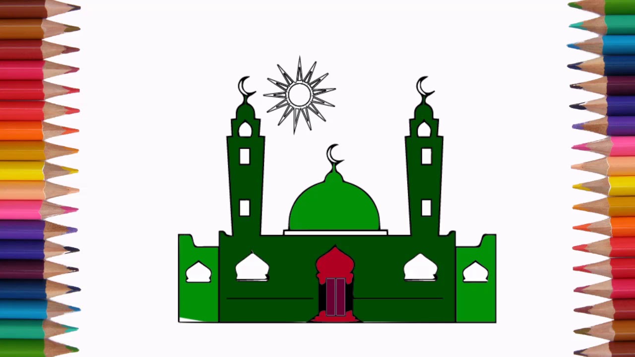 1280x720 How To Draw Mosque Coloring Pages For Kids Children Learn Colors - Mosque Drawing For Kids