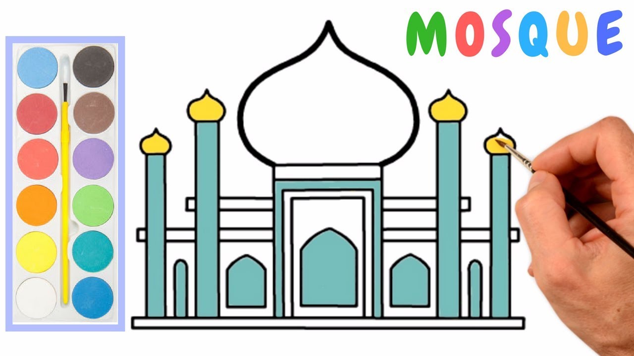 1280x720 How To Draw A Mosque Step - Mosque Drawing For Kids