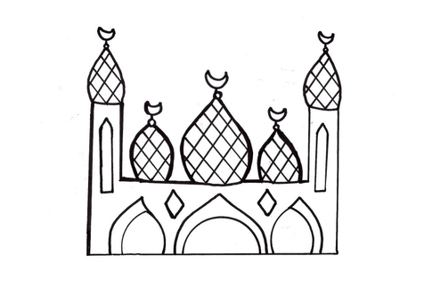 476x333 Mosque Coloring Easy Drawing For Kids - Mosque Drawing For Kids