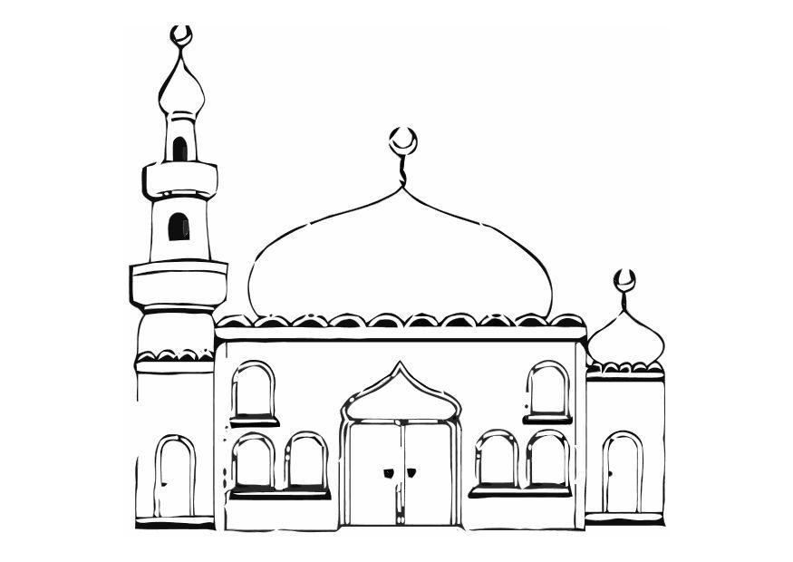 875x620 Coloring - Mosque Drawing For Kids