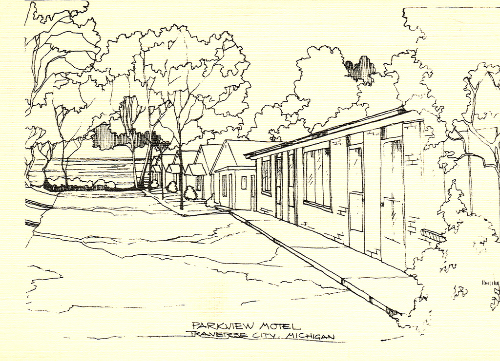 1024x741 traverse parkview motel drawing illustrated postcard - Motel Drawing