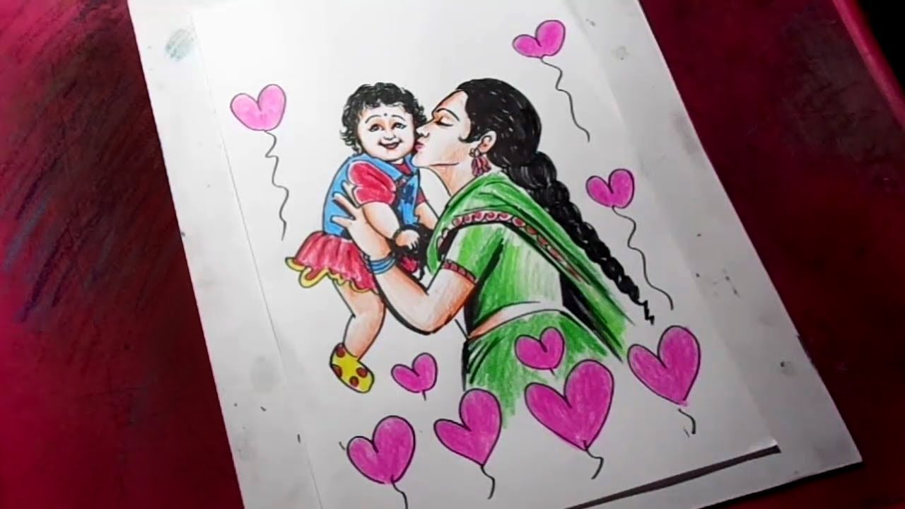 1280x720 How To Draw Mother And Baby Drawing For Kids - Mother And Baby Drawing