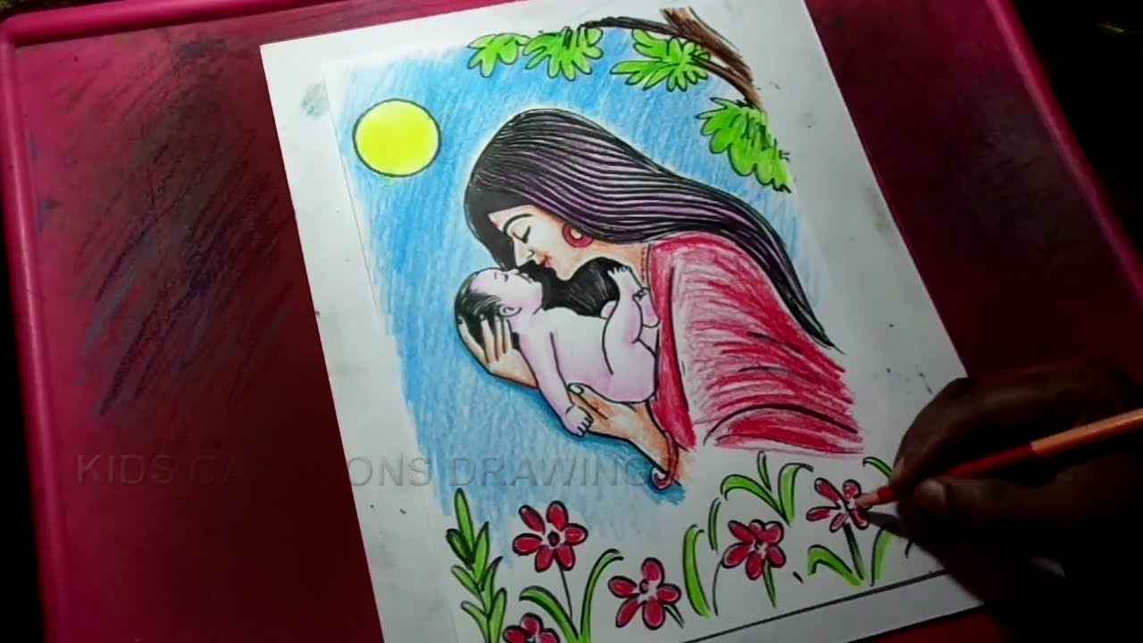 1280x720 How To Draw Mother And Child Drawing For Kids - Mother And Baby Drawing