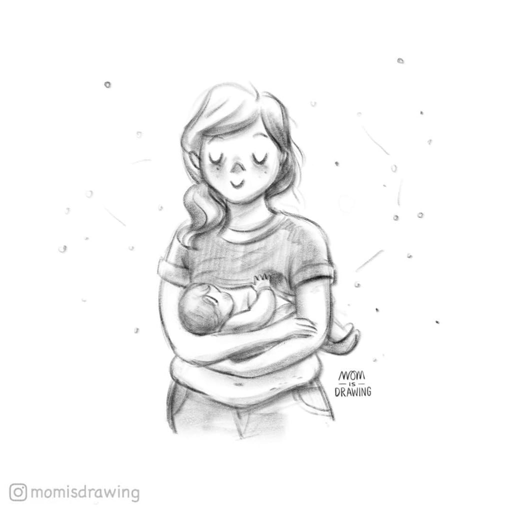 1024x1024 Huge Collection Of 'mom Drawing' Download More Than Images - Mother And Baby Drawing