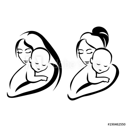 500x500 Mom And Baby Drawing Silhouette - Mother And Baby Drawing