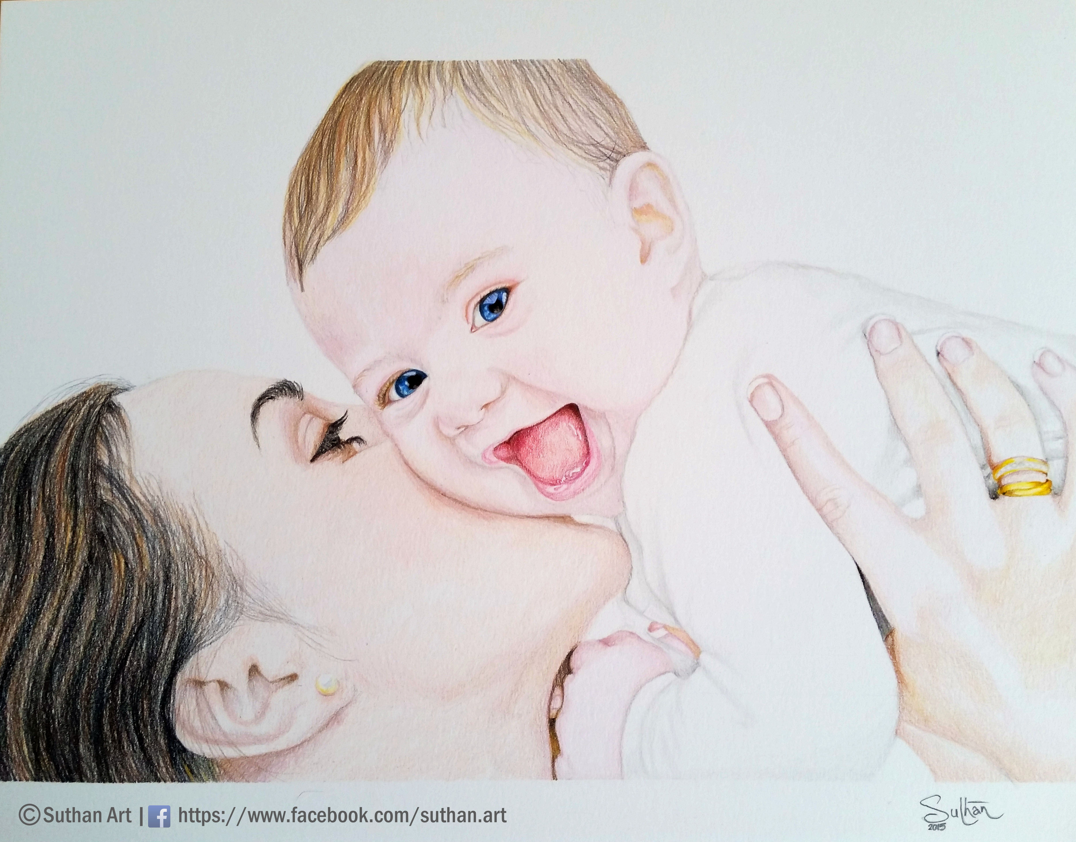3736x2924 Mother's Love Pencil Arts And Coloured - Mother And Baby Drawing