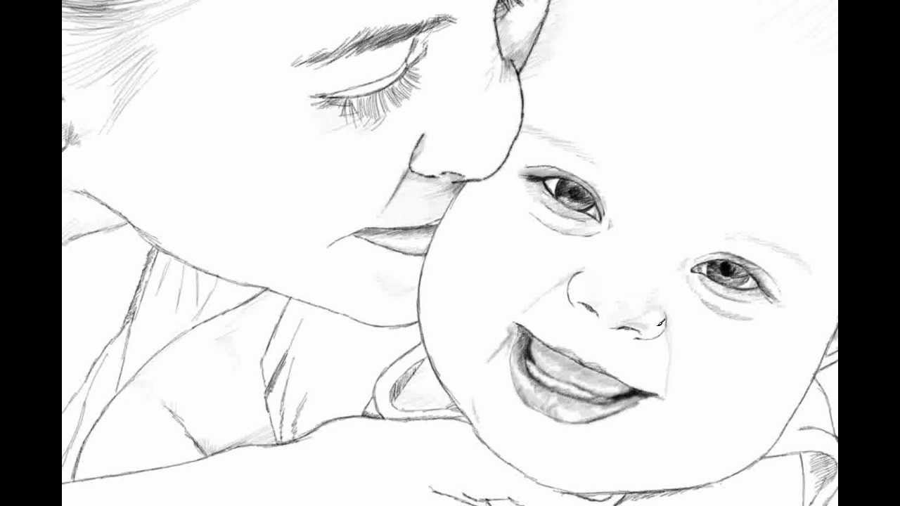 1280x720 Mother And Baby Drawing - Mother And Baby Drawing