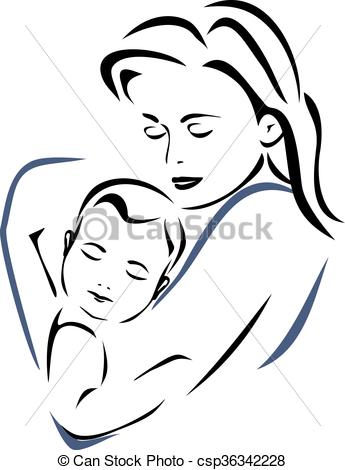 345x470 Baby And Mother Outline Drawing - Mother And Baby Drawing
