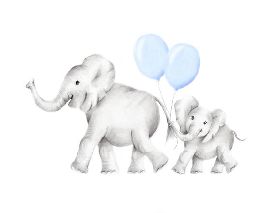570x440 elephant nursery print mother and baby balloons safari etsy - Mother And Baby Elephant Drawing