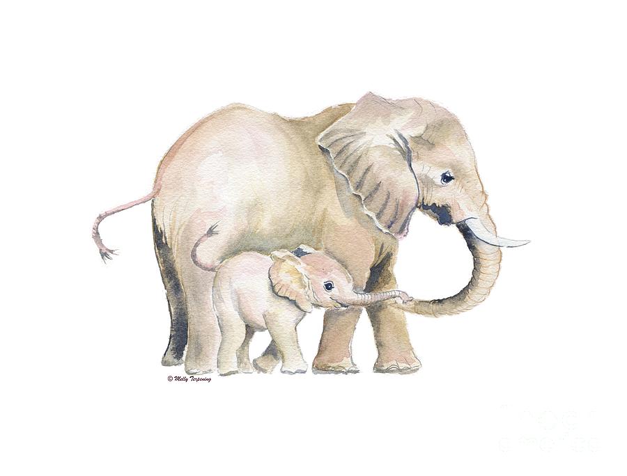 900x684 Mom And Baby Elephant Painting - Mother And Baby Elephant Drawing