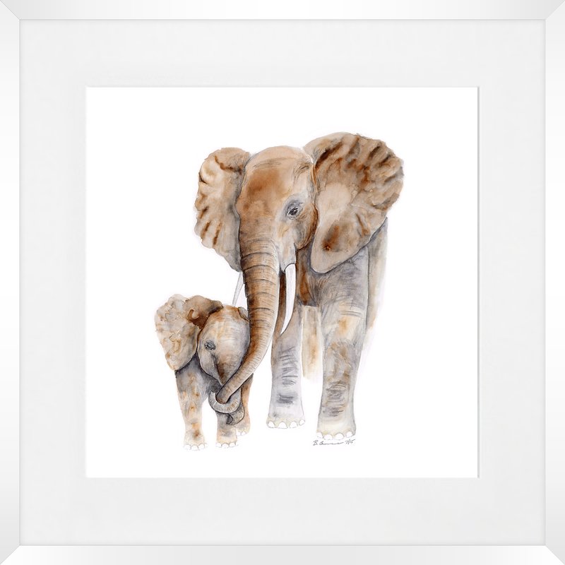 800x800 mom and baby elephants framed painting print in gray joss main - Mother And Baby Elephant Drawing