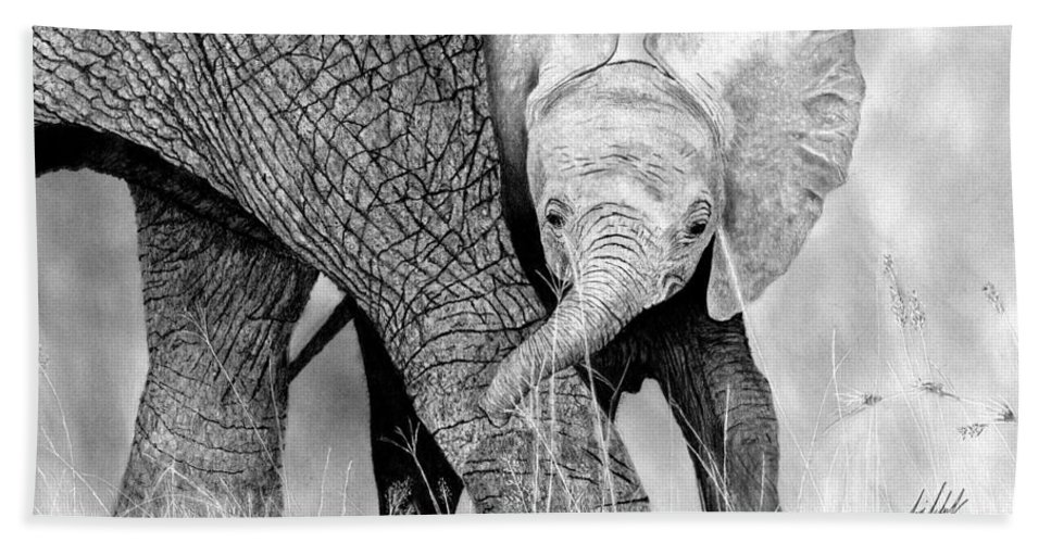 967x500 mother and baby elephant drawing bath towel for sale - Mother And Baby Elephant Drawing