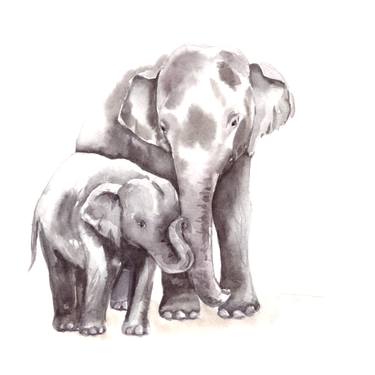375x375 Mother And Baby - Mother And Baby Elephant Drawing