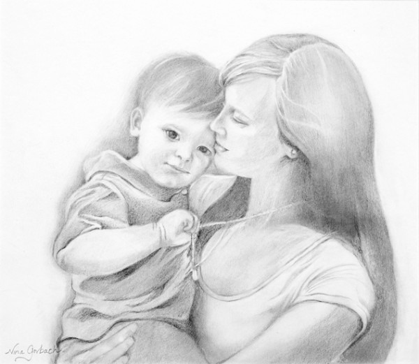 600x521 mother child sketch elegant mother child drawing - Mother And Child Drawing