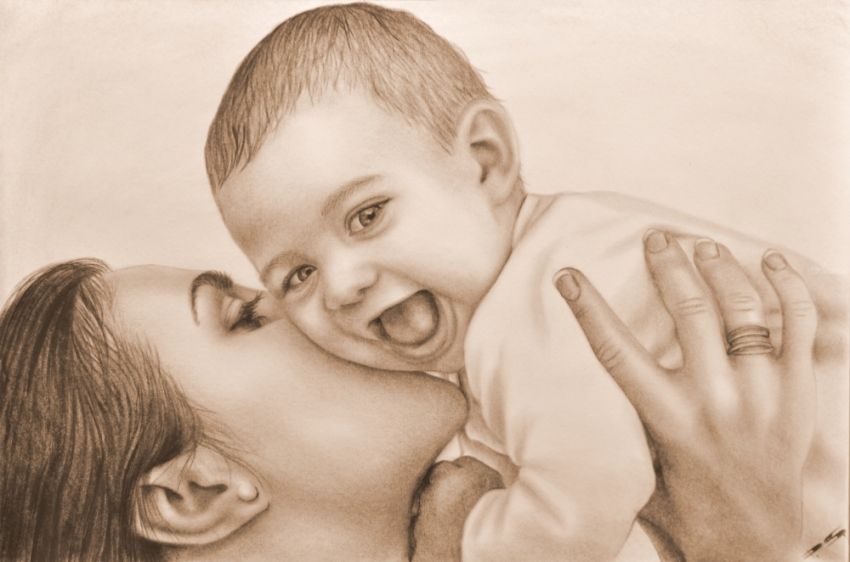 850x562 Mother And Child Drawings Sketch - Mother And Child Drawing