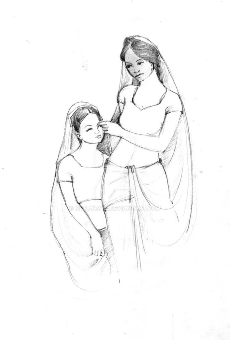 735x1087 Mother And Child Drawing - Mother And Child Drawing